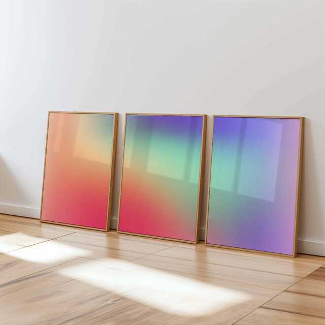 Sunset Gradient Wall Art Set Of 3, Abstract Modern Poster Prints, Warm Pink Orange Home Decor, Minimalist Contemporary - image 1