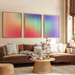 Sunset Gradient Wall Art Set Of 3, Abstract Modern Poster Prints, Warm Pink Orange Home Decor, Minimalist Contemporary - thumbnail 3