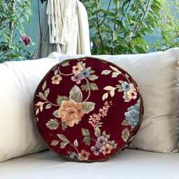 Vintage Floral Tapestry Round Pillow Handmade Ornate Cushion - thumbnail 4