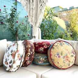 Vintage Floral Tapestry Round Pillow Handmade Ornate Cushion - thumbnail 3