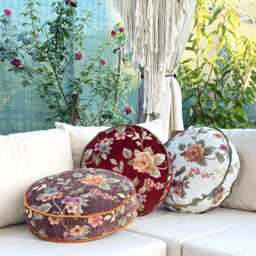 Vintage Floral Tapestry Round Pillow Handmade Ornate Cushion - thumbnail 2
