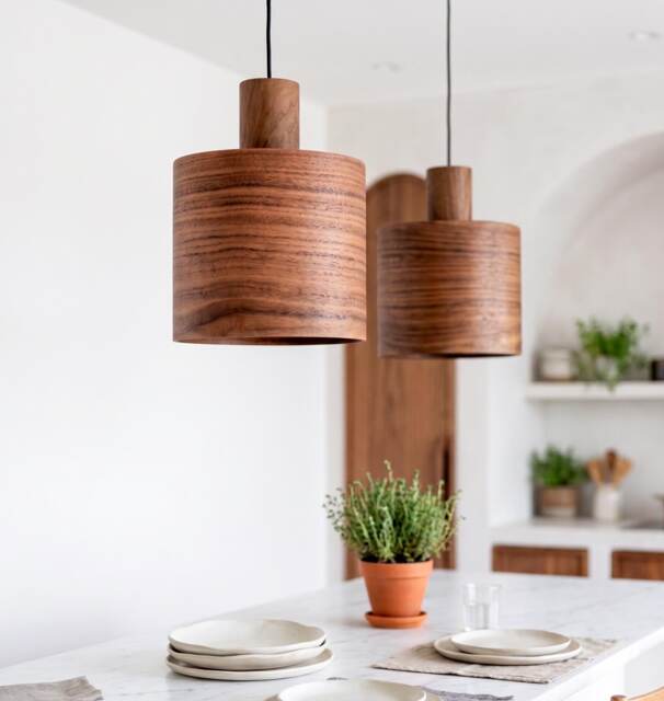 Rustic Walnut Light Fixture For Dining Room , Mid Century Lamp, Wood Chandelier Stylish Kitchen Decor - image 1