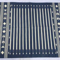 Multi Sizes Blue & White Stripes Handmade Cotton Rug Dhurrie - Dark Colour - thumbnail 2