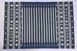 Multi Sizes Blue & White Stripes Handmade Cotton Rug Dhurrie - Dark Colour - thumbnail 1
