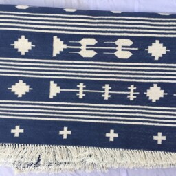 Multi Sizes Blue & White Stripes Handmade Cotton Rug Dhurrie - Dark Colour - thumbnail 4