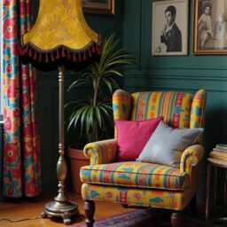 Gold Paisley Fabric Lampshades With Black Fringe Handmade in The UK For Table & Floor Standard Lamp Shades, Ceiling Lights, Wall Lights - thumbnail 2