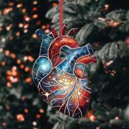 Anatomical Heart Christmas Ornament, Doctor Gift, Acrylic/Wood - thumbnail 1