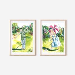 Audrey Hepburn Golf Watercolor Print Whimsical Augusta Art - thumbnail 3