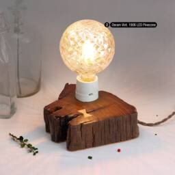 Salvaged, Old Dark Solid Wood Table Lamp With Light Butterfly Joint & Porcelain Socket, Wabi Sabi Rustic Lamp, Unique Gift For Wedding - thumbnail 3