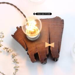 Salvaged, Old Dark Solid Wood Table Lamp With Light Butterfly Joint & Porcelain Socket, Wabi Sabi Rustic Lamp, Unique Gift For Wedding - thumbnail 1