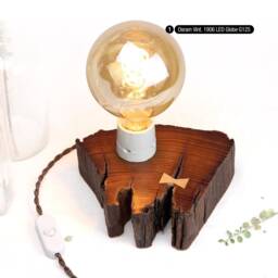 Salvaged, Old Dark Solid Wood Table Lamp With Light Butterfly Joint & Porcelain Socket, Wabi Sabi Rustic Lamp, Unique Gift For Wedding - thumbnail 2