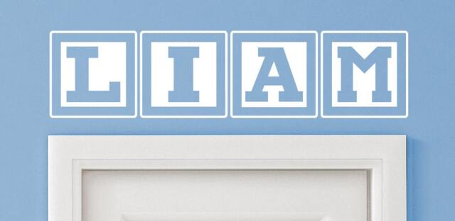 Liam Baby Block Name Bedroom Closet Door - 30 Inch Wide Wall Vinyl Decal Decorative - Lee