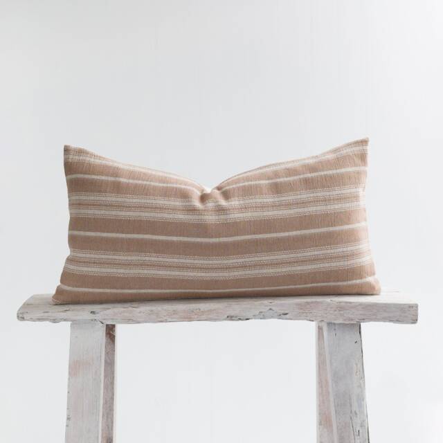 striped Lumbar Pillow Cover, Rustic Earth Brown Cotton, Bamboo Reverse - image 1