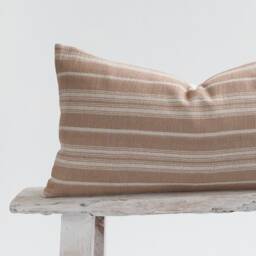 striped Lumbar Pillow Cover, Rustic Earth Brown Cotton, Bamboo Reverse - thumbnail 2