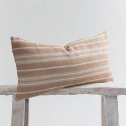 striped Lumbar Pillow Cover, Rustic Earth Brown Cotton, Bamboo Reverse - thumbnail 3