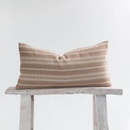 striped Lumbar Pillow Cover, Rustic Earth Brown Cotton, Bamboo Reverse