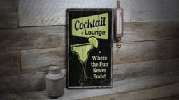 Drinkers Lounge, Cocktail Here, Come For Drinks, Drink Fun Sign, Wooden Sale Decor, Wall Decor - Old Signs - thumbnail 1