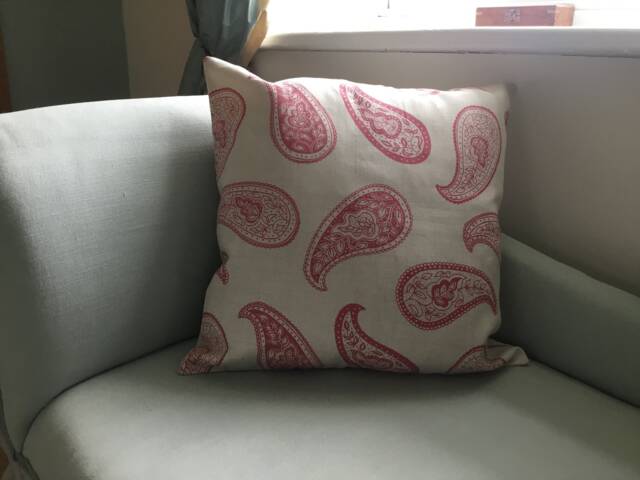 Paisley Cushion Cover in Soft Red On Cream Linen - image 1