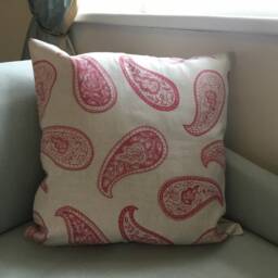 Paisley Cushion Cover in Soft Red On Cream Linen - thumbnail 2