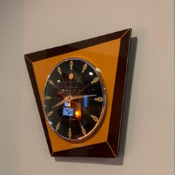 Asymmetric Mid-Century Wall Clock Tangerine & Brown, Black Face - thumbnail 3