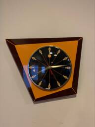 Asymmetric Mid-Century Wall Clock Tangerine & Brown, Black Face