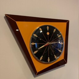 Asymmetric Mid-Century Wall Clock Tangerine & Brown, Black Face - thumbnail 2