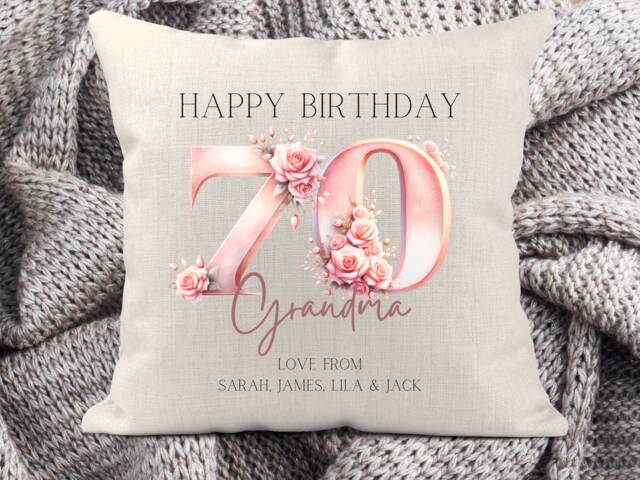70Th Birthday Cushion, Birthday Gift For Her, Gifts Women, Personalised 70Th, Age Gift, Gift Grandma, For Friend, Mum, Nana - image 1