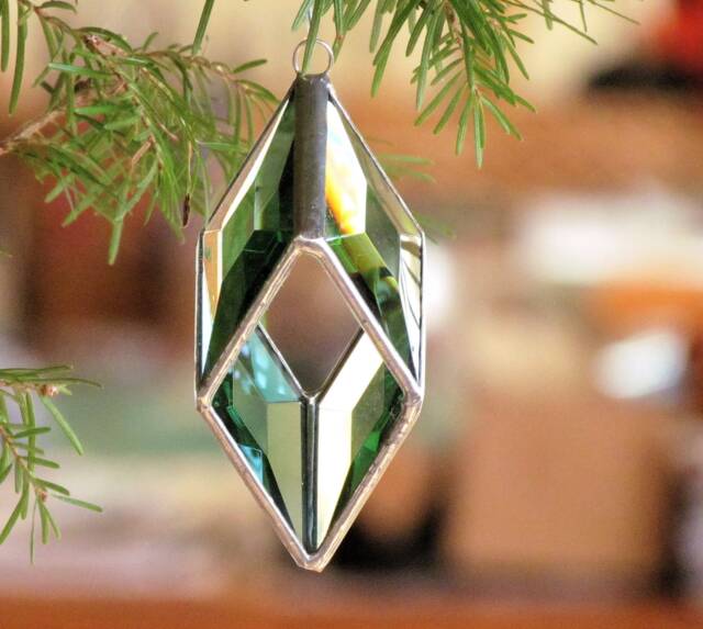 stained Glass Christmas Ornament Green Crystal Chevron Prism Suncatcher - image 1