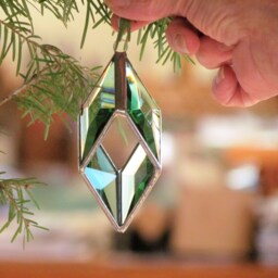 stained Glass Christmas Ornament Green Crystal Chevron Prism Suncatcher - thumbnail 2