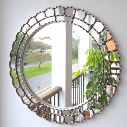 Peruvian Silver Sunburst Mirror 60 cm Handmade Wall Decor - Carved Wood Round Statement For Living Room Bathroom Entryway