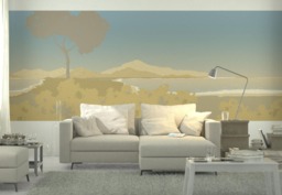Vista Collection Afternoon. French Designer Boutique Wall Mural Art. Romantic Calm Tranquil Lake Shore Mountains, Elegant Neutral Palette - thumbnail 1