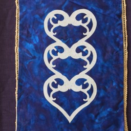 One Hand Cut Quilt Block Wall Hanging. Finished Fabric Block, Lining Fused Cutwork 3 Heart Design By Linda Pool Hanging, Color Choices - thumbnail 3
