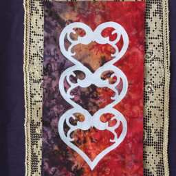 One Hand Cut Quilt Block Wall Hanging. Finished Fabric Block, Lining Fused Cutwork 3 Heart Design By Linda Pool Hanging, Color Choices - thumbnail 2