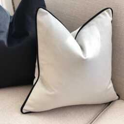 Light Grey/ Silver Plush Velvet Cushion Cover With Black Contrast Piping/Edge - thumbnail 3