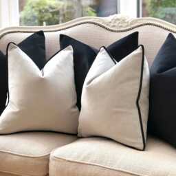 Light Grey/ Silver Plush Velvet Cushion Cover With Black Contrast Piping/Edge - thumbnail 4
