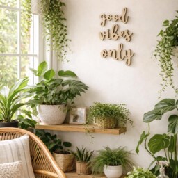 Good Vibes Only Wooden Wall Sign - Positive Quote Home Decor Boho Farmhouse Letters Inspirational Wood Cutout - thumbnail 2