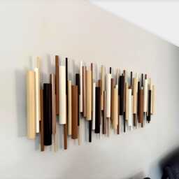 Neutral Wood Wall Sculpture, Minimalist Beige Brown Decor, Modern 3D Statement Piece - thumbnail 4