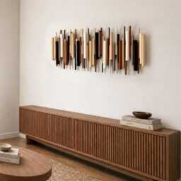 Neutral Wood Wall Sculpture, Minimalist Beige Brown Decor, Modern 3D Statement Piece - thumbnail 2