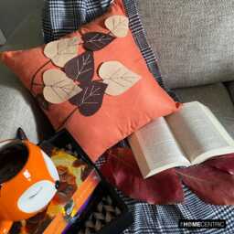 Rust Orange Faux Suede, Embroidered Nature & Floral Pattern, Contemporary Throw Pillow Cover - Spring Leaves - thumbnail 1