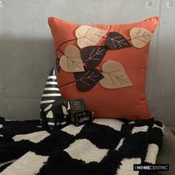 Rust Orange Faux Suede, Embroidered Nature & Floral Pattern, Contemporary Throw Pillow Cover - Spring Leaves - thumbnail 3