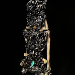 Ursula's Pewter Pendant, Bone, Agate, Quartz, Amethyst, Jade, Geode, Obsidian, Tiger's Eye, Turquoise Sculpture - thumbnail 2