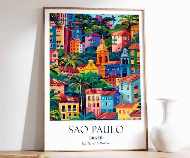Sao Paulo Print, Travel Poster, Brazil Tropical Decor, Wall Art, Latin Gift - image 1