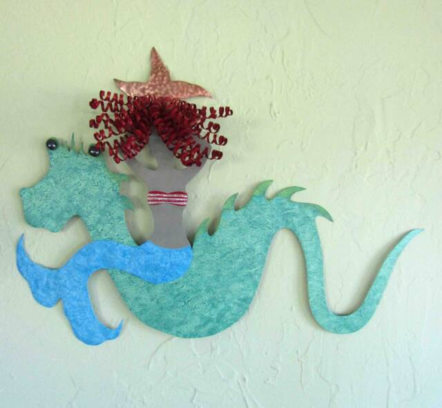 Whimsical Mermaid Sea Serpent Metal Wall Art Beach House Decor - 15 X 22 - image 1