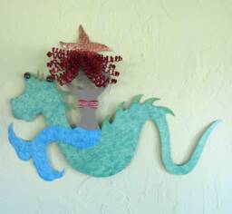 Whimsical Mermaid Sea Serpent Metal Wall Art Beach House Decor - 15 X 22 - thumbnail 1