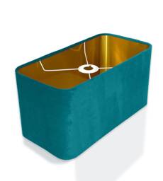 New Made To Order Aqua Blue Velvet Lamp Shade & Pendant Light Rounded Rectangular Shape Metallic Panels Lining For All Purpose - thumbnail 1