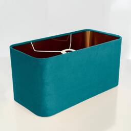 New Made To Order Aqua Blue Velvet Lamp Shade & Pendant Light Rounded Rectangular Shape Metallic Panels Lining For All Purpose - thumbnail 2