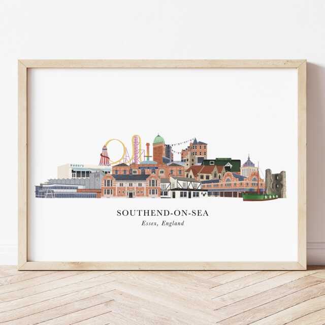 Southend On Sea Skyline Print, Southend-On-Sea Cityscape, Wall Art, Gift, Illustration - image 1