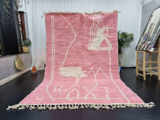 Unique Pink Rug, Moroccan Beni Ourain Carpet, Baby Pink Rug, Abstract Berber Handmade Area Brownish Bohemian Rose Rug - image 1