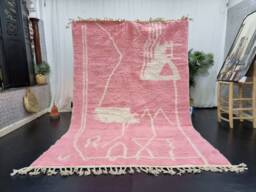 Unique Pink Rug, Moroccan Beni Ourain Carpet, Baby Pink Rug, Abstract Berber Handmade Area Brownish Bohemian Rose Rug - thumbnail 1