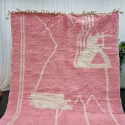 Unique Pink Rug, Moroccan Beni Ourain Carpet, Baby Pink Rug, Abstract Berber Handmade Area Brownish Bohemian Rose Rug - thumbnail 2